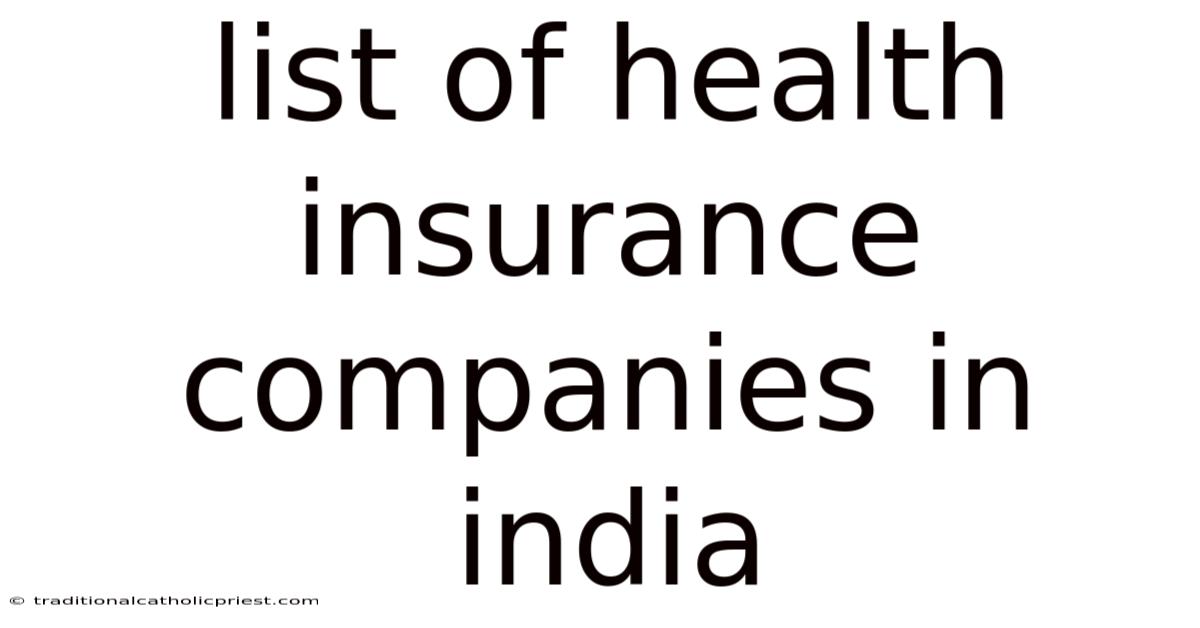 List Of Health Insurance Companies In India