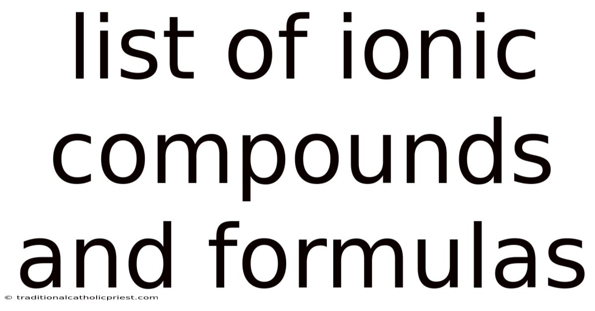 List Of Ionic Compounds And Formulas